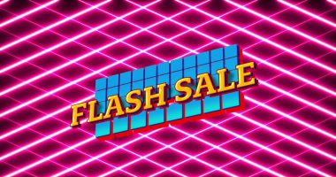 Neon kırmızı çizgiler üzerinde flash satış metni resmi. Sosyal medya ve iletişim arayüzü kavramı dijital olarak oluşturulmuş görüntü.