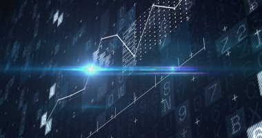 Siyah arkaplan üzerinden finansal veri işleme resmi. küresel iş, finans ve dijital arayüz kavramı dijital olarak oluşturulmuş görüntü.