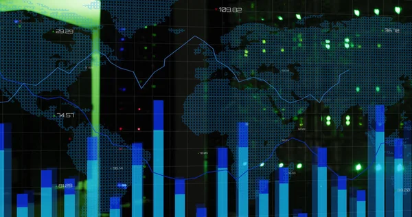 Bilgisayar Sunucuları Üzerinden Veri Işleme Dünya Haritası Küresel Bağlantılar Veri — Stok fotoğraf