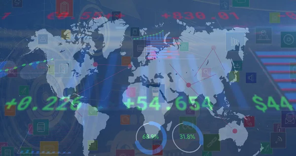 Obrázek Zpracování Dat Mapou Světa Přes Síť Připojení Ikonami Globální — Stock fotografie