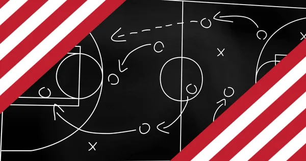 Image Red White Stripes Drawing Game Plan Black Background Sports — Stock Photo, Image