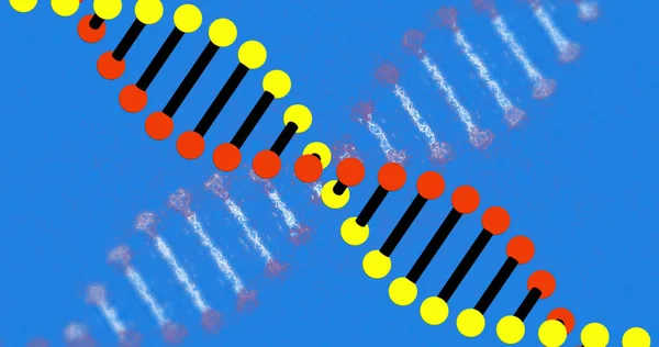 青色の背景に回転するDna鎖の画像 科学と研究の概念はデジタルで生成され — ストック写真