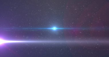 Işığın üzerinde hareket eden parlak mavi ışık ve arka plandaki yıldızların görüntüsü. boşluk, galaksi, ışık ve hareket kavramı dijital olarak oluşturulmuş görüntü.