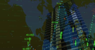 Bina üzerinde finansal veri işleme resmi. küresel iş, finans, bağlantılar ve dijital arayüz konsepti dijital olarak oluşturulmuş görüntü.