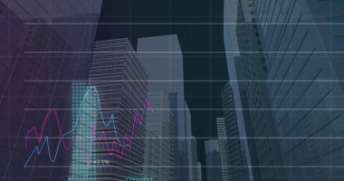 Şehir manzarası üzerinde finansal veri işleme resmi. küresel iş, finans, bağlantılar ve dijital arayüz konsepti dijital olarak oluşturulmuş görüntü.