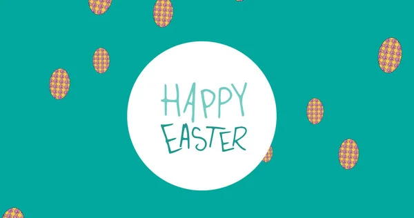 Image Happy Easter Text Easter Eggs Green Background Easter Sunday — Stock Photo, Image