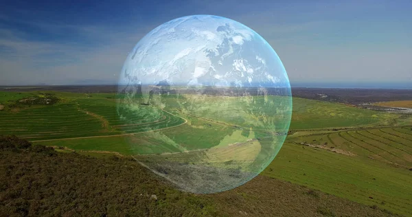 Image Rotation Globe Sur Paysage Montagne Jour Terre Concept Célébration — Photo