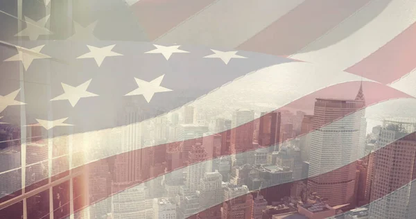 Image Moving American Flag Skyscraper Cityscape Patriotism Celebration Concept Digitally — Stock Photo, Image