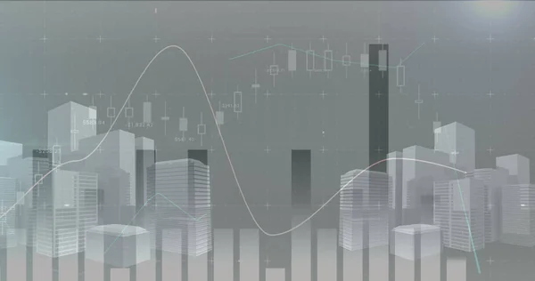 Bild Finansiell Databehandling Över Stadsbilden Global Verksamhet Ekonomi Anslutningar Och — Stockfoto