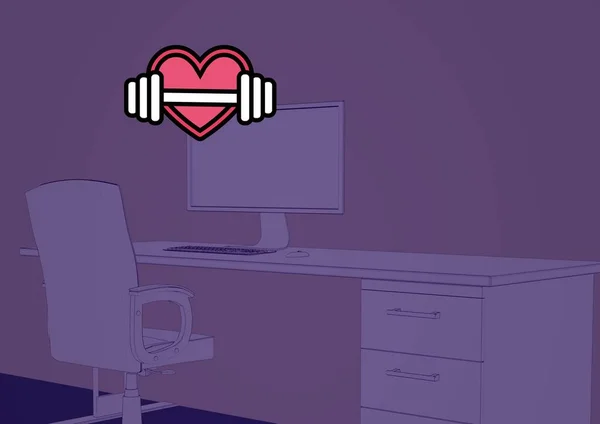 Ofis Masasında Duran Bir Kalp Ikonu Üzerinde Halterin Dijital Olarak — Stok fotoğraf