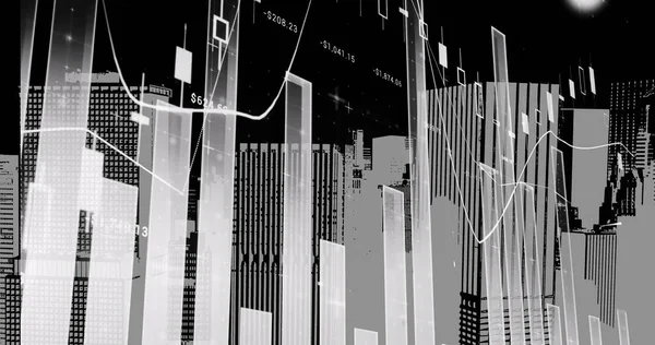 Bild Der Finanzdatenverarbeitung Über Dem Stadtbild Globales Geschäft Finanzen Verbindungen — Stockfoto