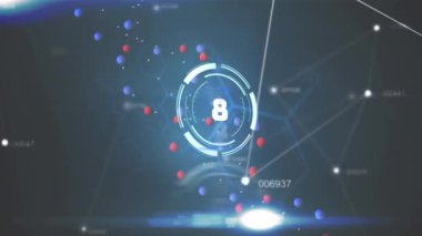 Geri sayım, DNA ipliği ve veri işleme animasyonu. Bilim, veri işleme ve dijital arayüz konsepti dijital olarak oluşturulmuş video.