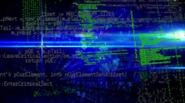 Siyah zemin üzerinde veri işleme üzerinde ışık izlerinin animasyonu. küresel bağlantılar ve veri işleme konsepti dijital olarak oluşturulmuş video.