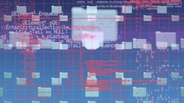 Mavi arkaplanda veri işleme üzerine dosya ve asma kilit simgelerinin canlandırılması. küresel bağlantılar ve veri işleme konsepti dijital olarak oluşturulmuş video.