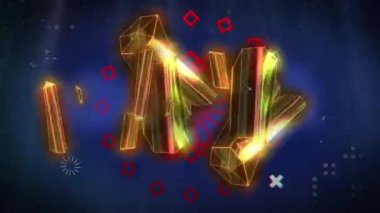 Mavi arkaplanda hareket eden şekillerin animasyonu. küresel bilim, bağlantılar ve dijital arayüz konsepti dijital olarak oluşturulmuş video.