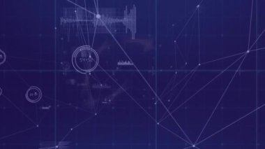 Mavi arkaplan üzerinde bağlantı ağı ve veri işleme ağının animasyonu. küresel teknoloji, bağlantılar ve veri işleme kavramı dijital olarak oluşturulmuş video.