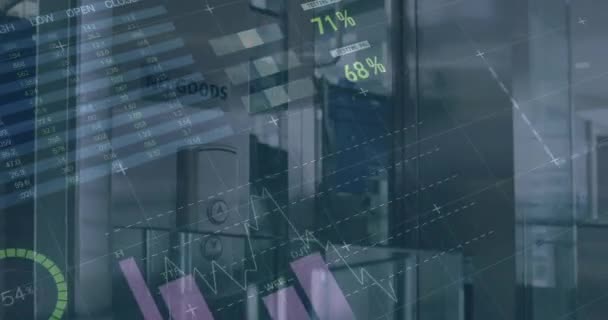 Animation Der Datenverarbeitung Über Den Aufzug Büro Globales Geschäft Finanzen — Stockvideo