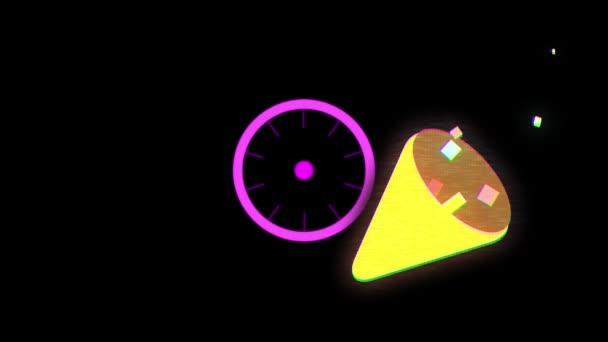 Анімація Піктограми Конфетті Над Фіолетовими Лініями Колами Фіолетовому Фоні Цифровий — стокове відео