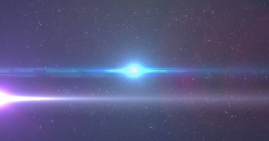 Işığın üzerinde hareket eden parlak mavi ışık ve arka plandaki yıldızların görüntüsü. boşluk, galaksi, ışık ve hareket kavramı dijital olarak oluşturulmuş görüntü.