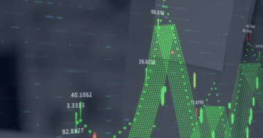 Not defterinden istatistik ve finansal veri işleme resimleri. küresel veri işleme, iş, dijital arayüz, teknoloji ve ağ konsepti dijital olarak oluşturuldu.