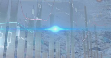 Atık imha alanı üzerinde istatistik ve veri işleme resmi. ortam, atık bertaraf etme ve sürdürülebilirlik kavramı dijital olarak oluşturuldu.