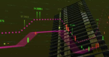 Bina üzerinde finansal veri işleme resmi. küresel iş, finans, bağlantılar ve dijital arayüz konsepti dijital olarak oluşturulmuş görüntü.