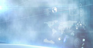 Mavi ışık noktasıyla veri işleme ile dijital arayüz. bilgisayar arayüzü ve iş teknolojisi kavramı