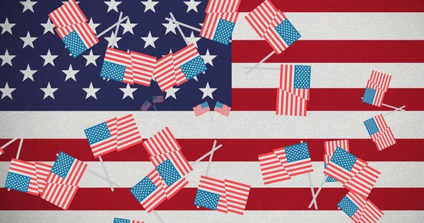 Изображение Американских Флагов Над Американским Флагом День Президента Концепция Празднования — стоковое фото