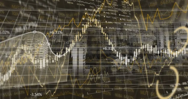 Bild Finansiell Databehandling Över Stadsbilden Global Verksamhet Ekonomi Anslutningar Och — Stockfoto