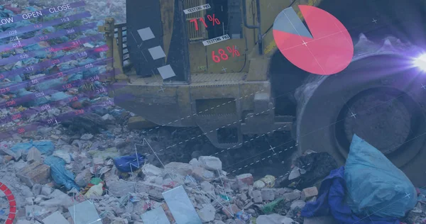廃棄物収集サイトでブルドーザー上のデータ処理のイメージ 地球環境廃棄物処理と持続可能性の概念デジタルで生成された画像 — ストック写真