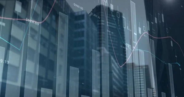 Bild Statistik Och Ekonomisk Databehandling Över Moderna Kontorsbyggnader Affärs Finans — Stockfoto