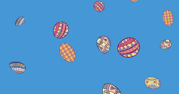 Immagine Uova Pasqua Che Cadono Sfondo Blu Domenica Pasqua Concetto — Foto Stock