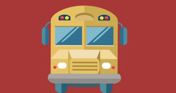 Image Yellow School Bus Moving Red Background School Education Study — Stock Photo, Image