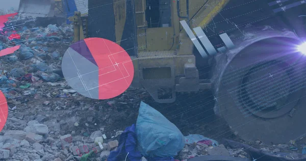 廃棄物収集サイトでブルドーザー上のデータ処理のイメージ 地球環境廃棄物処理と持続可能性の概念デジタルで生成された画像 — ストック写真