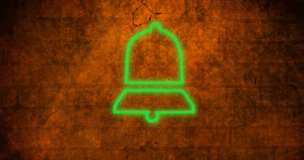 Image Glowing Neon Bell Icon Brick Wall Social Media Communication — Stock Photo, Image