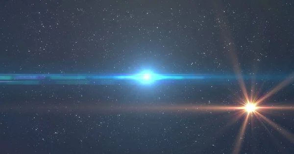 Parlayan Mavi Turuncu Işığın Arkaplandaki Işık Yıldızların Üzerinde Hareket Ettiği — Stok fotoğraf