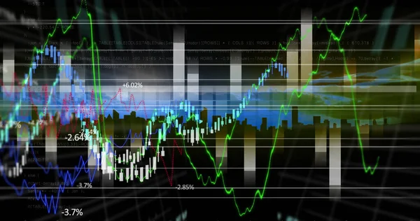 Beeld Van Financiële Gegevensverwerking Stadsgezicht Mondiaal Bedrijfs Financiële Connectie Digitaal — Stockfoto