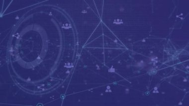 Kapsam taraması sırasında simgelerle bağlantı ağının animasyonu. küresel iş, bağlantılar ve veri işleme kavramı dijital olarak oluşturulmuş video.