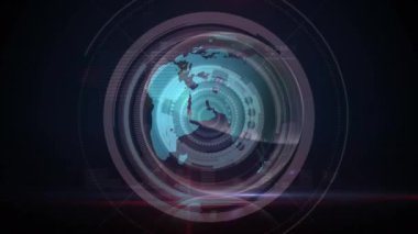 Dünya haritası üzerinde veri işleme animasyonu. küresel veri, dijital arayüz ve teknoloji konsepti dijital olarak oluşturulmuş video.