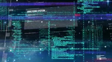 Siyah arka plandaki veri işleme üzerindeki parazitin canlandırması. küresel bağlantılar ve veri işleme konsepti dijital olarak oluşturulmuş video.