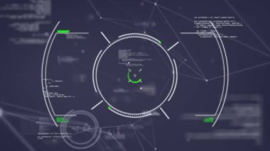 Siyah arkaplanda bağlantı ağı ve veri işleme ağı üzerinden tarama alanının animasyonu. Dijital olarak oluşturulmuş video bağlantıları ve veri işleme kavramı.