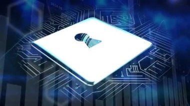 İstatistikler ve bilgisayar devre kartı üzerinden çevrimiçi güvenlik kilidi animasyonu. küresel çevrimiçi güvenlik, iş ve veri işleme kavramı dijital olarak oluşturulmuş video.