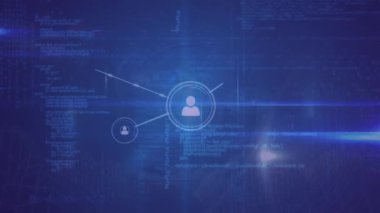 Veri işleme üzerine simgelerle bağlantı ağının animasyonu. küresel iş, bağlantılar ve veri işleme kavramı dijital olarak oluşturulmuş video.