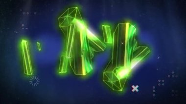 Mavi arkaplanda hareket eden şekillerin animasyonu. küresel bilim, bağlantılar ve dijital arayüz konsepti dijital olarak oluşturulmuş video.