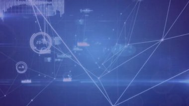 Mavi arkaplan üzerinde bağlantı ağı ve veri işleme ağının animasyonu. küresel teknoloji, bağlantılar ve veri işleme kavramı dijital olarak oluşturulmuş video.