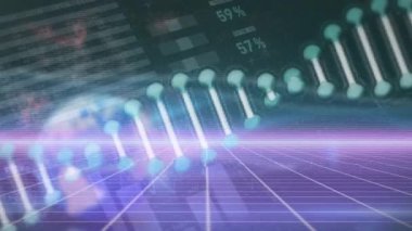 Finansal veri işleme üzerinde DNA iplikçiklerinin animasyonu. küresel teknoloji, bağlantılar ve veri işleme kavramı dijital olarak oluşturulmuş video.