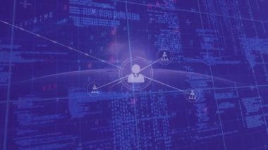 Veri işleme üzerine simgelerle bağlantı ağının animasyonu. küresel iş, bağlantılar ve veri işleme kavramı dijital olarak oluşturulmuş video.
