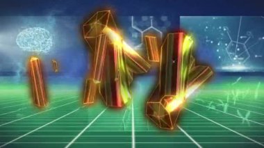 Dijital ekranlar üzerinde hareket eden şekillerin animasyonu. küresel bilim, bağlantılar ve dijital arayüz konsepti dijital olarak oluşturulmuş video.