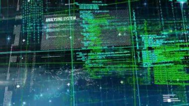 Siyah arkaplanda veri işleme animasyonu. küresel bağlantılar ve veri işleme konsepti dijital olarak oluşturulmuş video.