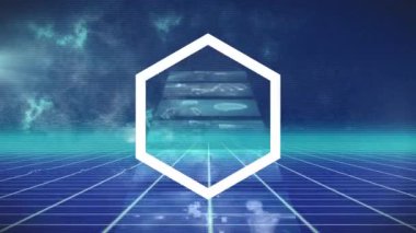 Dijital ekranlar üzerinde hareket eden şekillerin animasyonu. küresel bilim, bağlantılar ve dijital arayüz konsepti dijital olarak oluşturulmuş video.